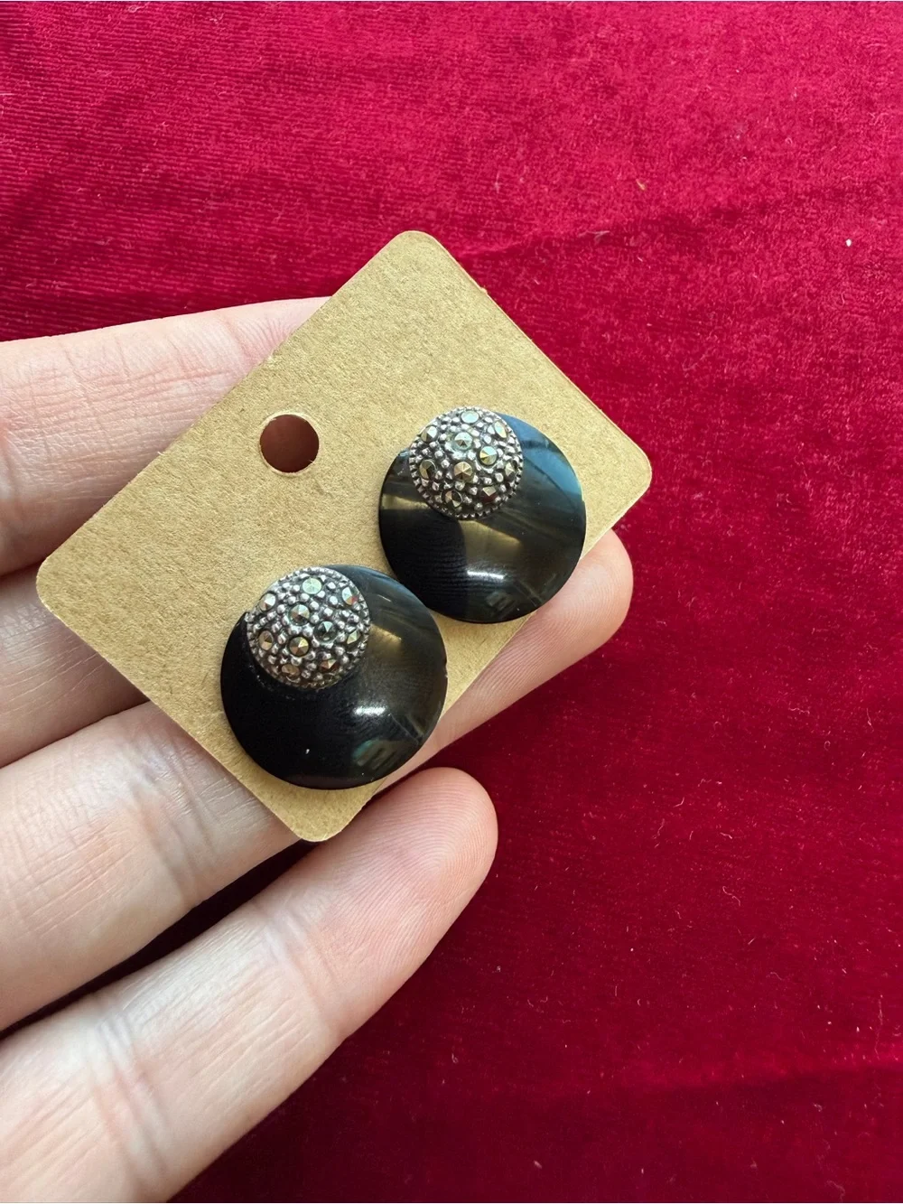 Vintage 925 Sterling Silver and Marcasite Button Earrings